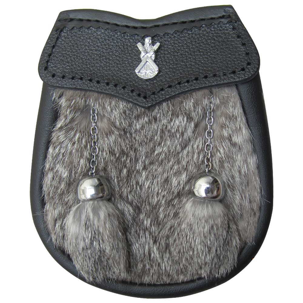 AAR Brand New Baby Grey Fur Sporran with St Andrew Badge