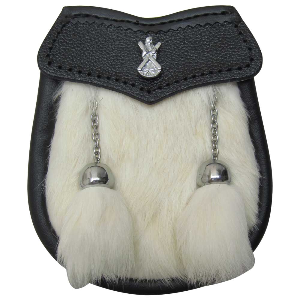 AAR Brand New Baby White Fur Sporran with St Andrew Badge