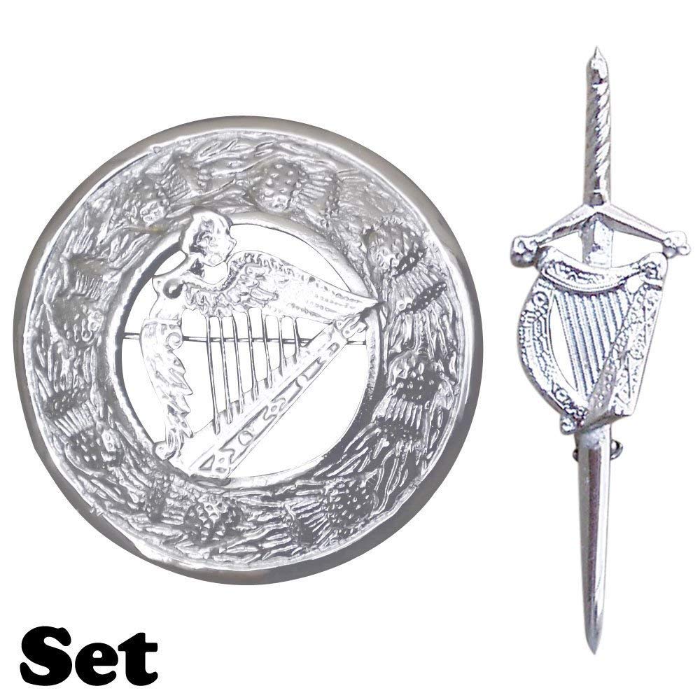 Brand New Irish Harp Kilt Pin and Brooch Badge Fly Plaid Chrome End