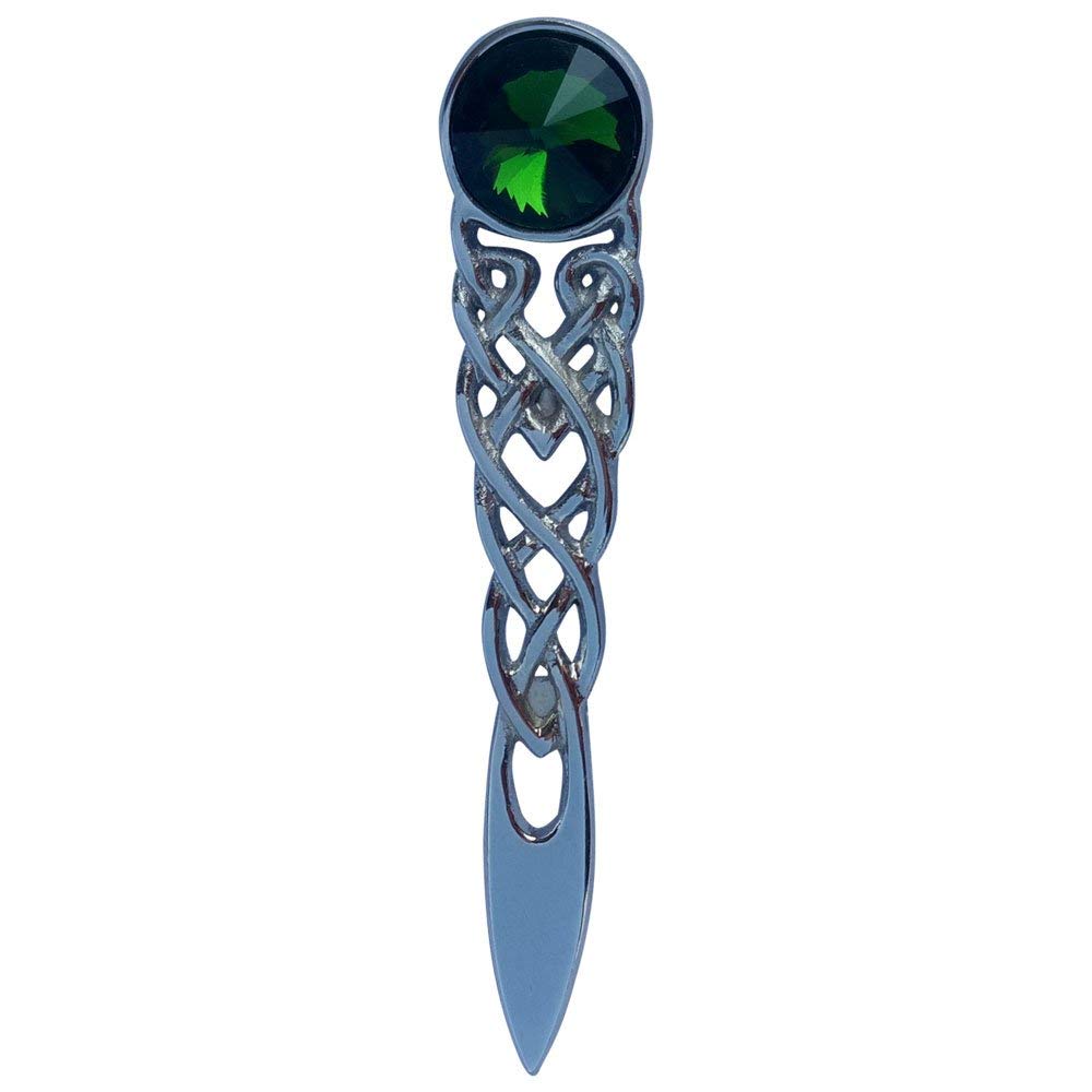 AAR Scottish Celtic Knot Stone kilt Pin Chrome Finish (Green)