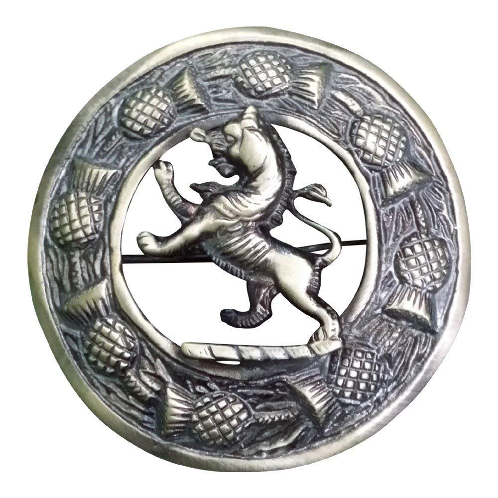 AAR Men,s Scottish Rampant Lion Kilt Brooch Fly Plaid Antique Finish 3" (7cm) diameter
