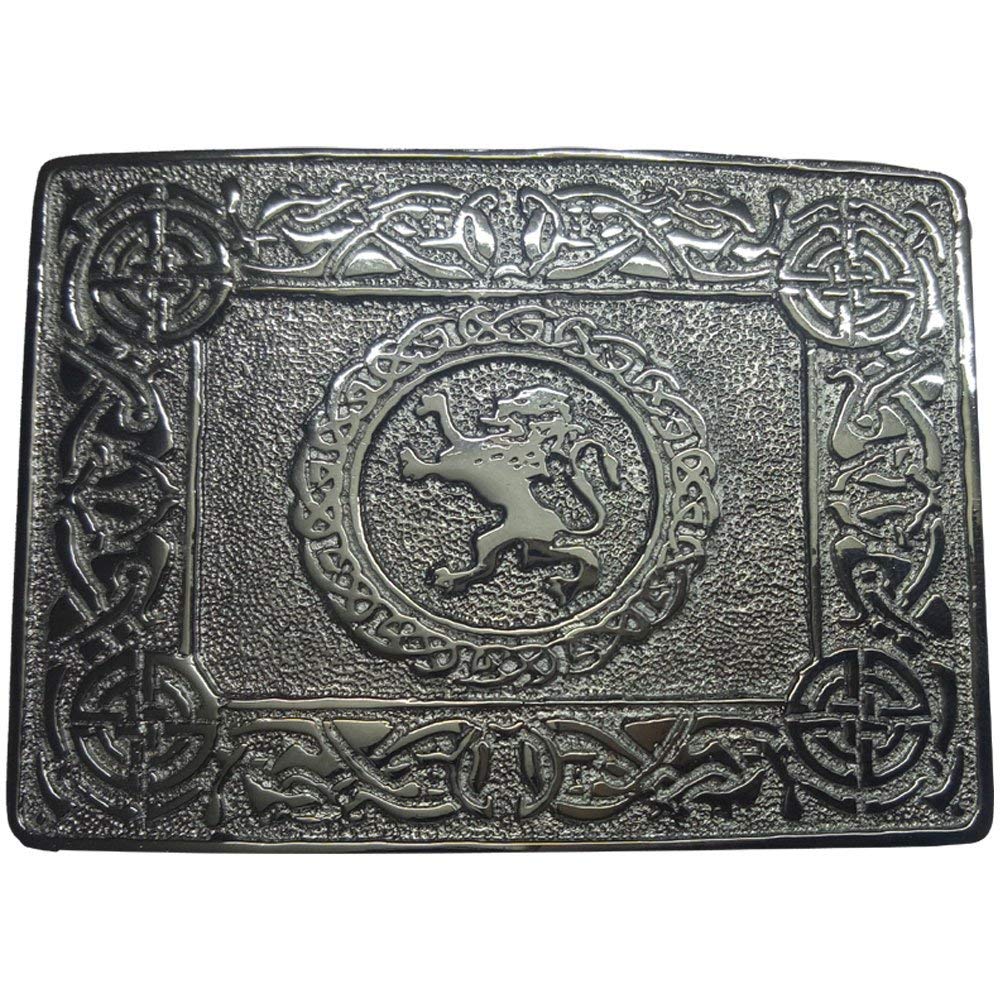 AAR Scottish Kilt Belt Buckle 2 Thistle Emblem Celtic Knots Chrome Finish