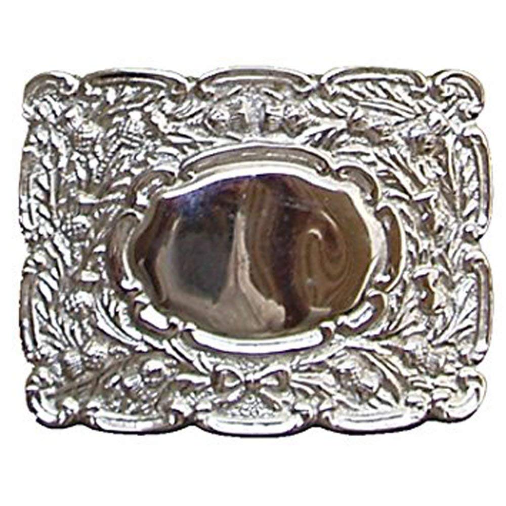 Scottich New Kilt Belt Buckle, Oval Thistle Design, Chrome Finish