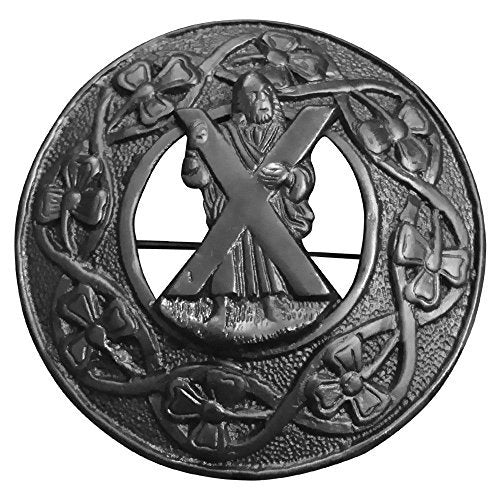 AAR Men,s Scottish St Andrew Kilt Brooch Fly Plaid Jet Black Finish 3" (7cm) diameter S