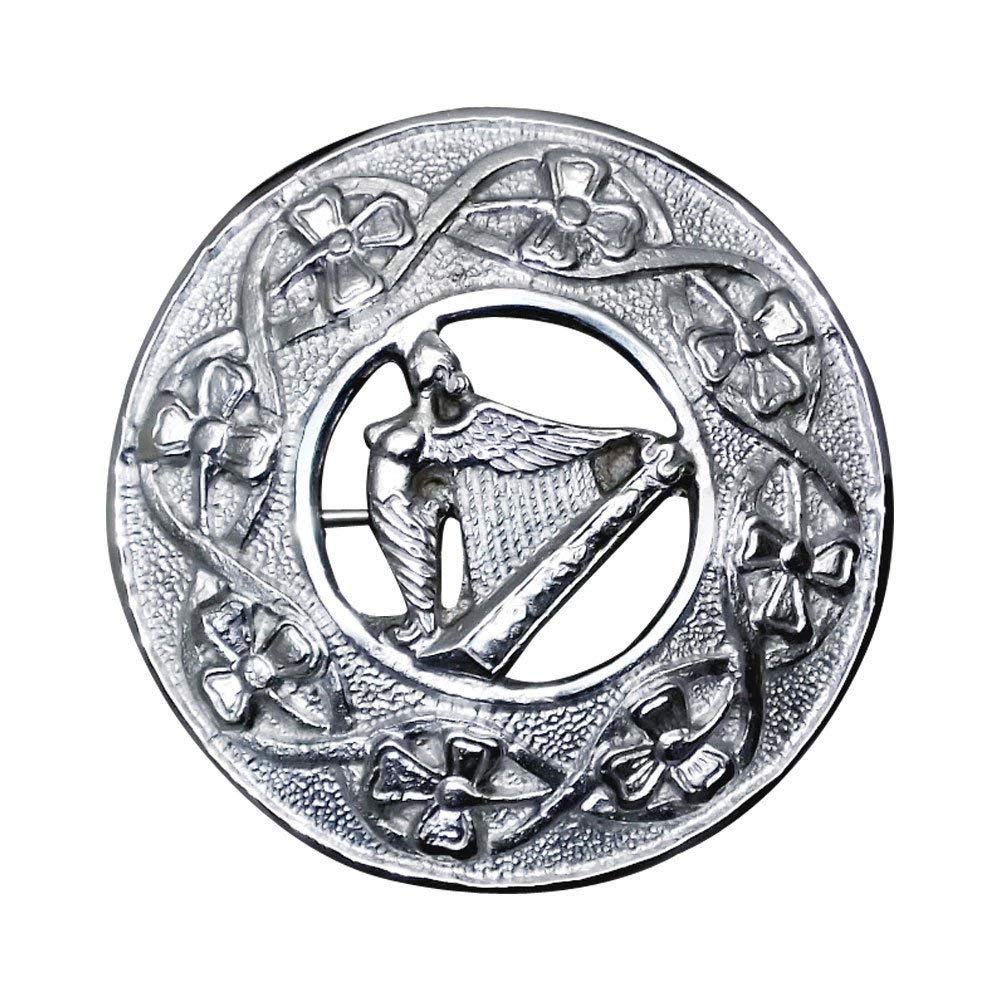 AAR Men,s Scottish Harp Kilt Brooch Fly Plaid Chrome Finish 3" (7cm) diameter