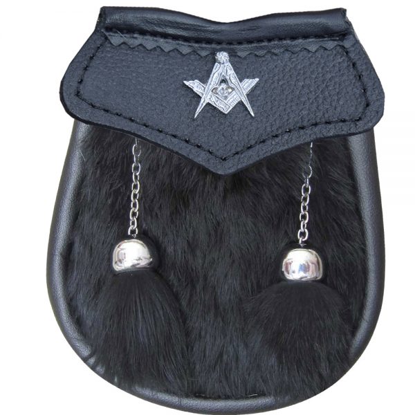 AAR Brand New Baby Black Fur Sporran with Masonic Badge