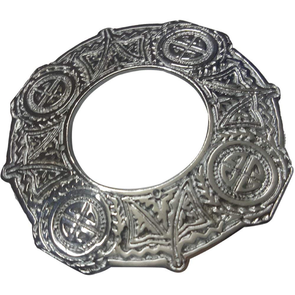 AAR Celtic Knot Chrome Finish Fly Plaid Piper Brooch for 3" Diameter Kilt
