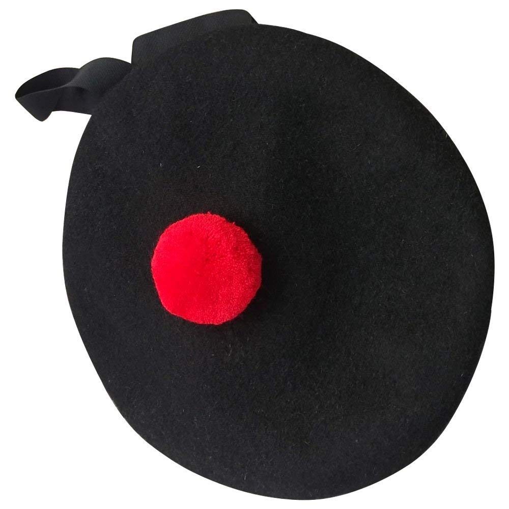 New Scottish Highland 3 color Diced Black Wool Balmoral With Red Pompom on Top
