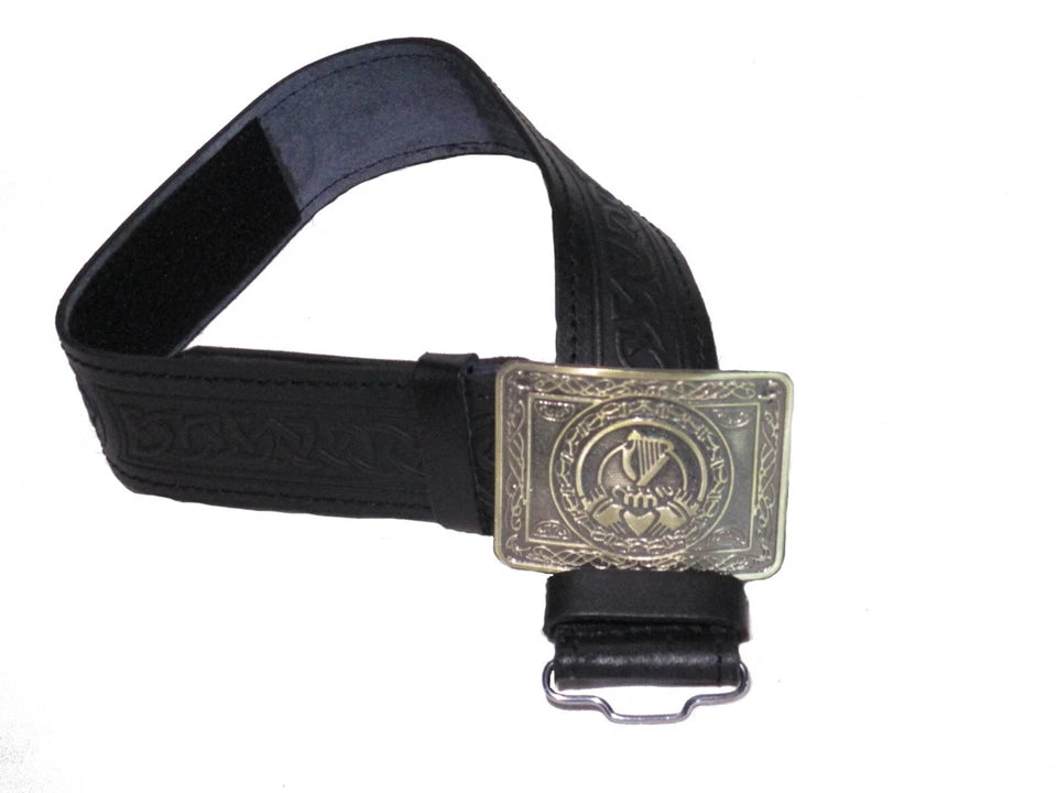 AAR Leather Celtic Kilt Belt – Black or Brown with Antique Brass Buckle | Scottish Highland Belt