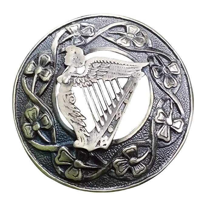 AAR Men,s Scottish Irish Harp Kilt Brooch Fly Plaid Antique Finish 3" (7cm) diameter S