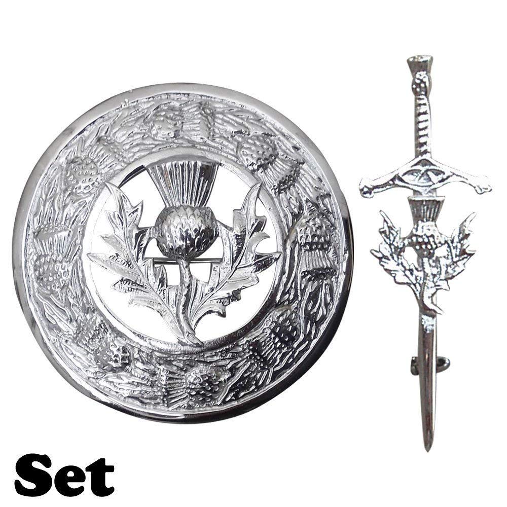 Brand New Scottish Thistle Design Kilt Pin and Fly plaid Brooch Chrome Finish