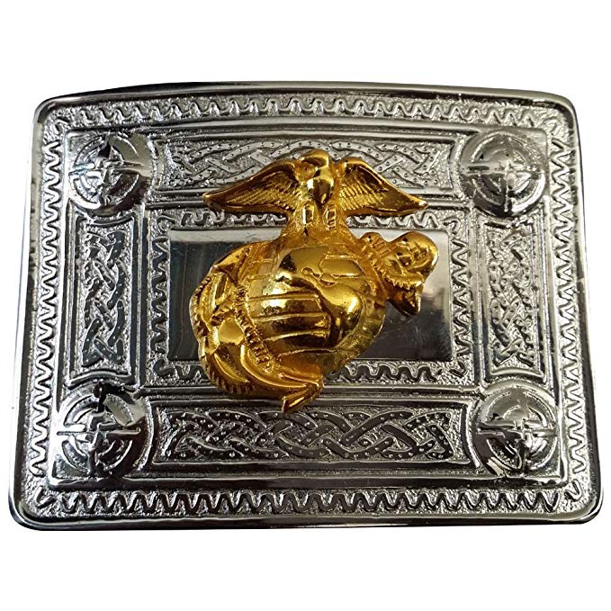 AAR Scottish Kilt Belt Buckle Celtic Design with Gold US Marine Badge