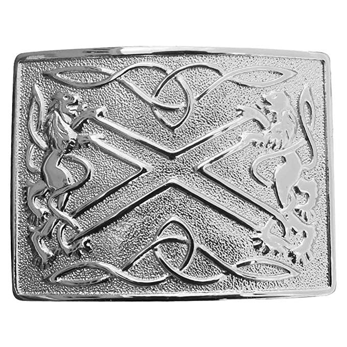 New Scottish Saltire & lion Kilt Belt Buckle, Chrome Finish