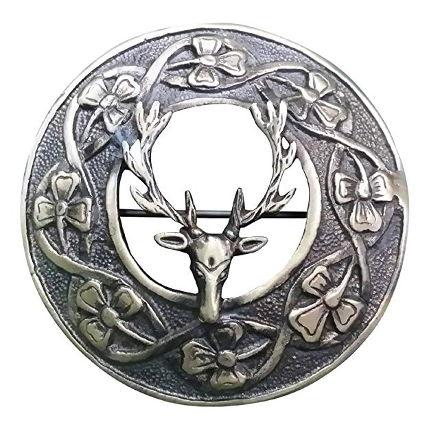AAR Men,s Scottish Stag Head Kilt Brooch Fly Plaid Antique Finish 3" (7cm) diameter S