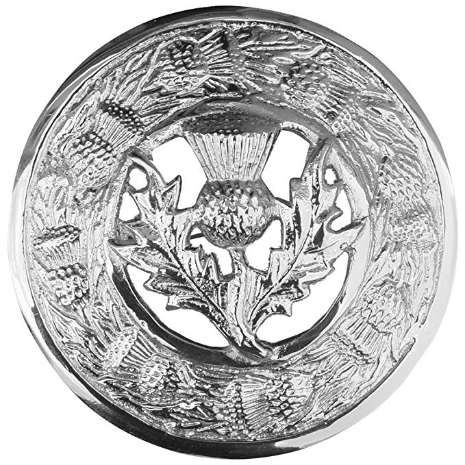 AAR Men,s Scottish Thistle Kilt Brooch Fly Plaid Chrome Finish 3" (7cm) diameter T