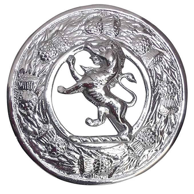 AAR Men,s Scottish Rampant Lion Kilt Brooch Fly Plaid Chrome Finish 3" (7cm) diameter