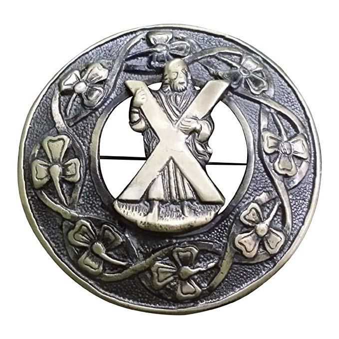 AAR Men,s Scottish St Andrew Kilt Brooch Fly Plaid Antique Finish 3" (7cm) diameter S