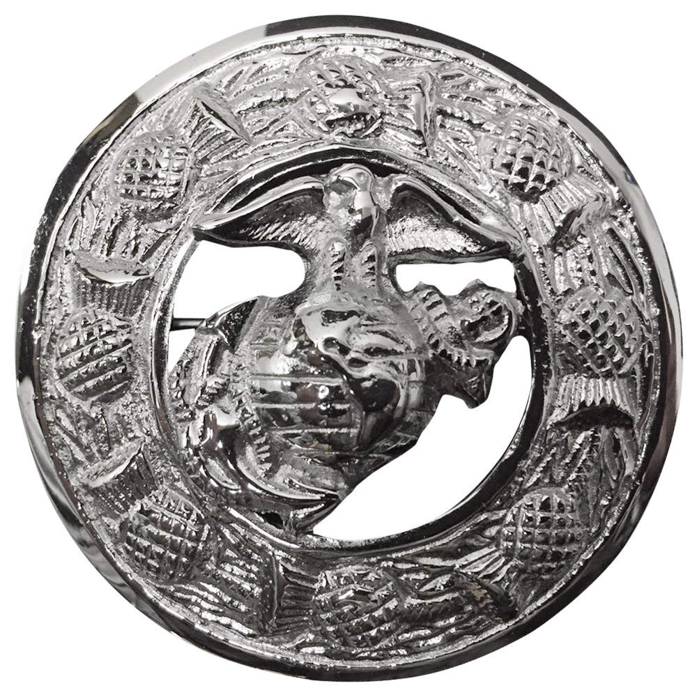 AAR Men's Scottish US Marine Kilt Brooch Fly Plaid Chrome Finish 3" (7cm) diameter T
