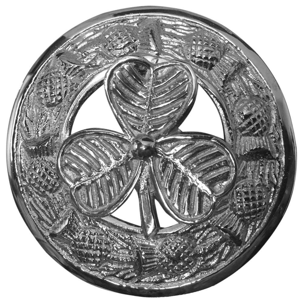 AAR Men's Scottish Shamrock Kilt Brooch Fly Plaid Chrome Finish 3" (7cm) diameter T