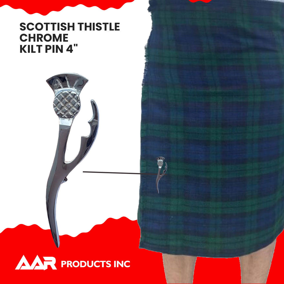AAR Scottish Thistle Heritage Kilt Pin 4" Chrome Finish