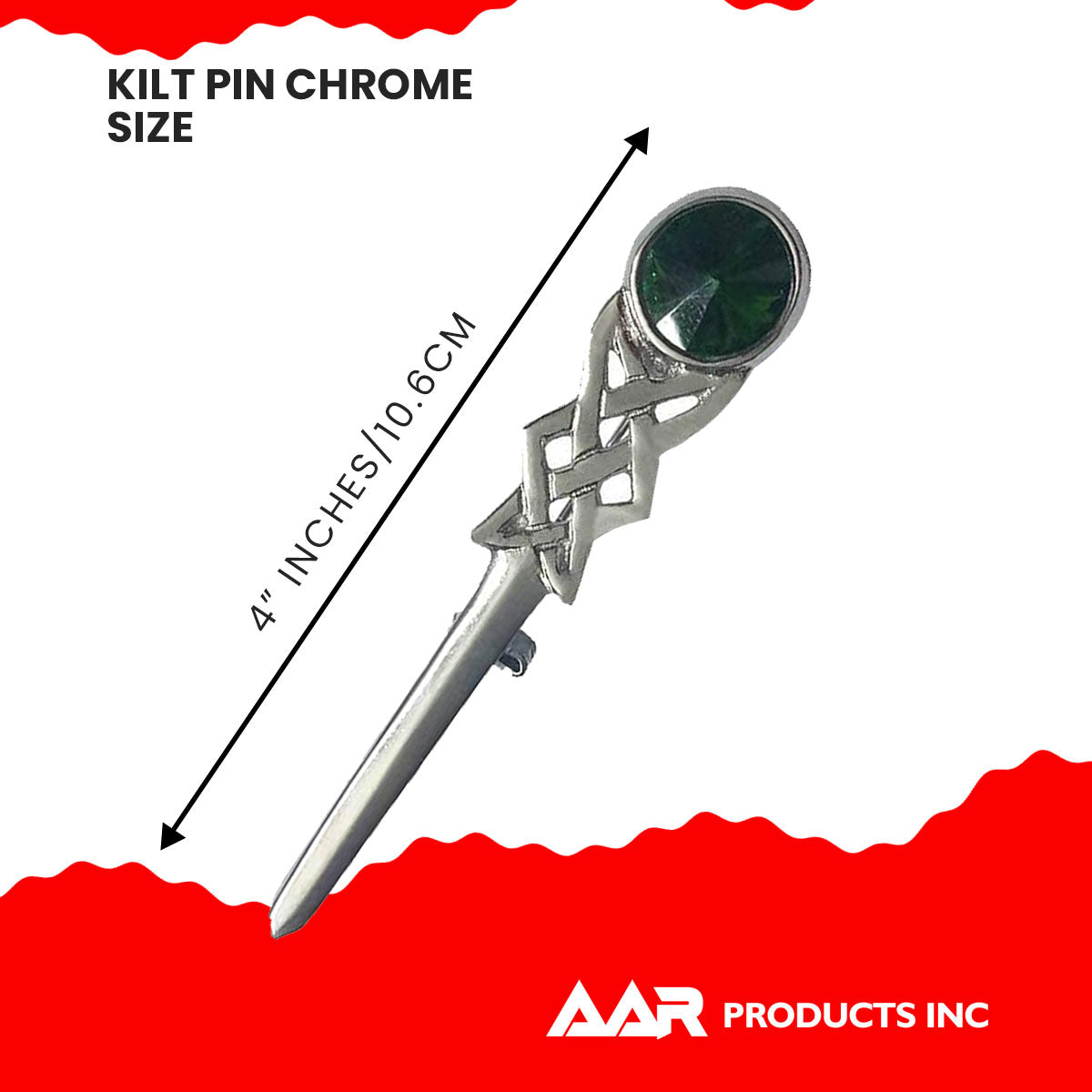 Kilt Pin Scottish Celtic Knot Stone Chrome Finish Green Stone