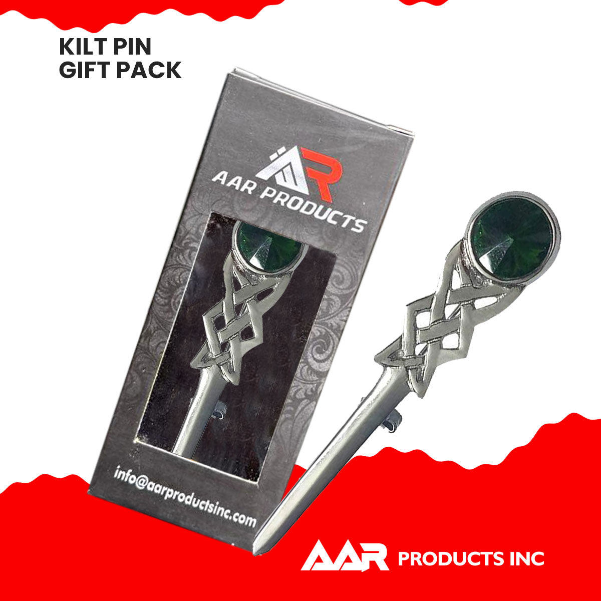 Kilt Pin Scottish Celtic Knot Stone Chrome Finish Green Stone