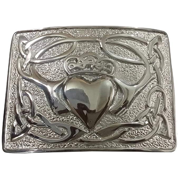 AAR Irish Kilt Belt Buckle Claddagh pattern Chrome Finish/Claddagh pattern buckle