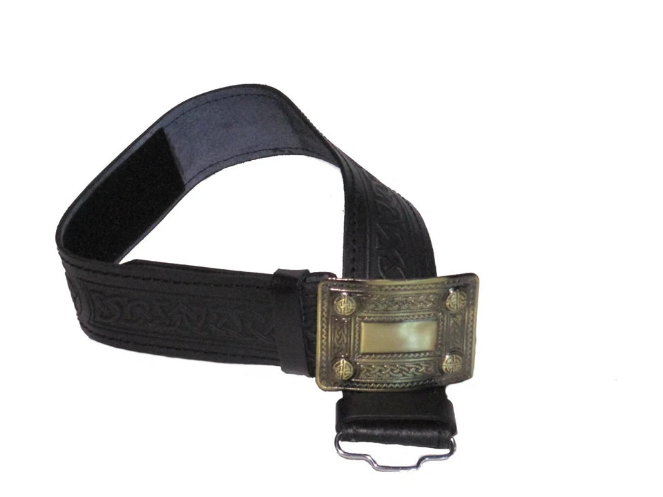 AAR Leather Celtic Kilt Belt – Black or Brown with Antique Brass Buckle | Scottish Highland Belt