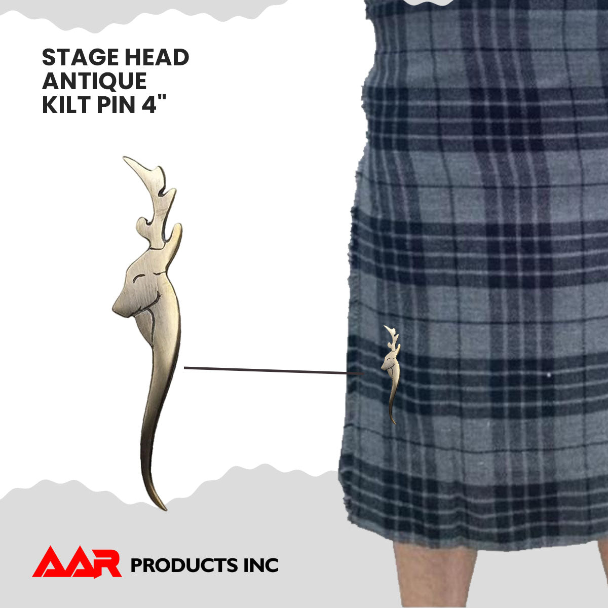 Kilt Pin Scottish Stag Head Highland Kilt Pins Antique Finish 4.5"