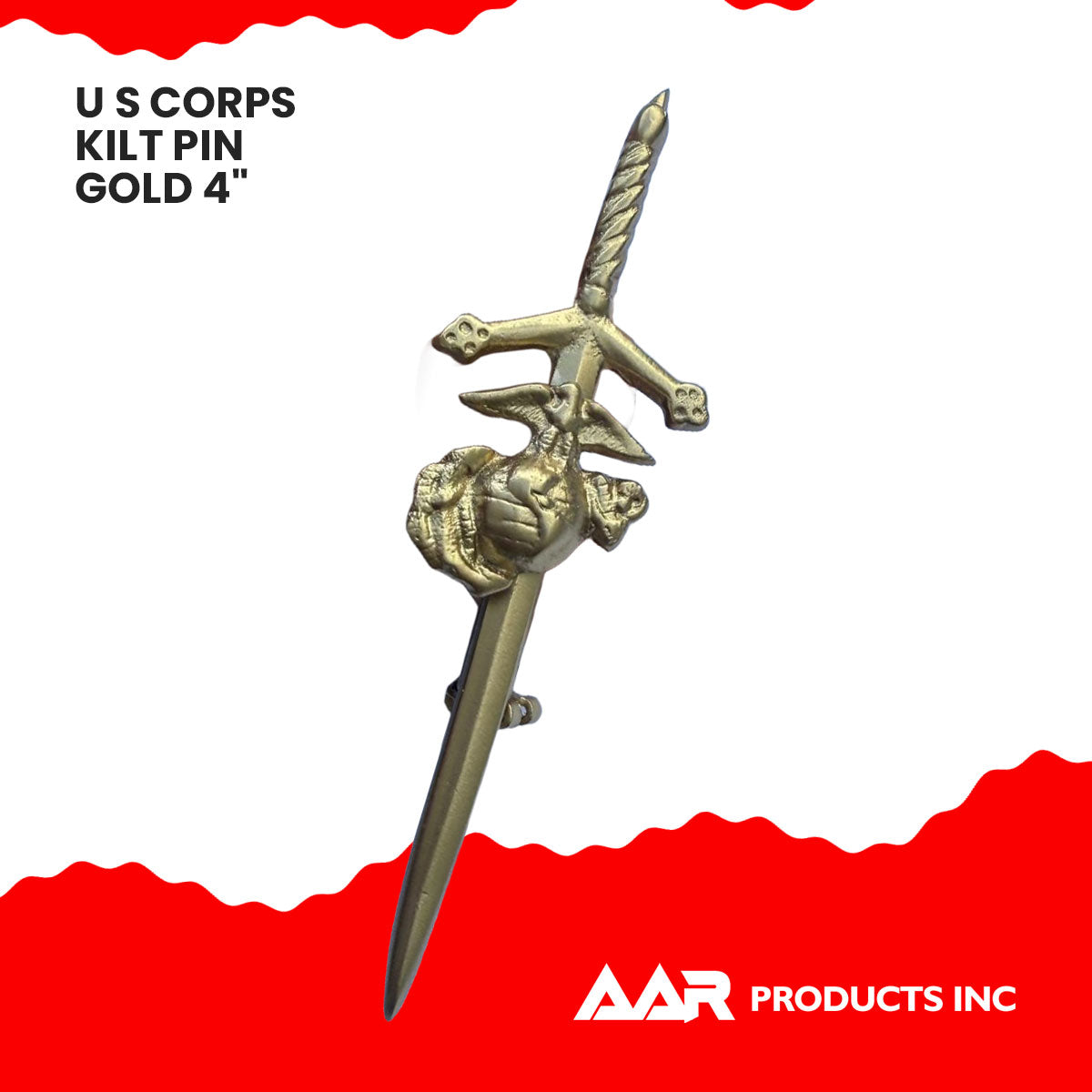 AAR Scottish US Marine Corps Kilt Pin 4" Gold Finish