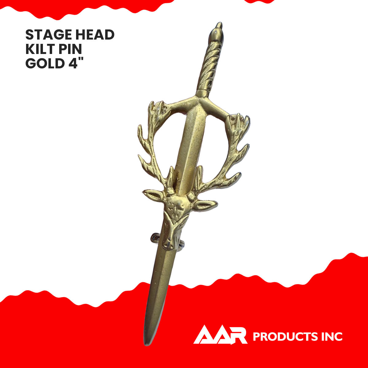 Scottish Kilt Pins Stag Head Highland Swivel Fastening Gold Finish