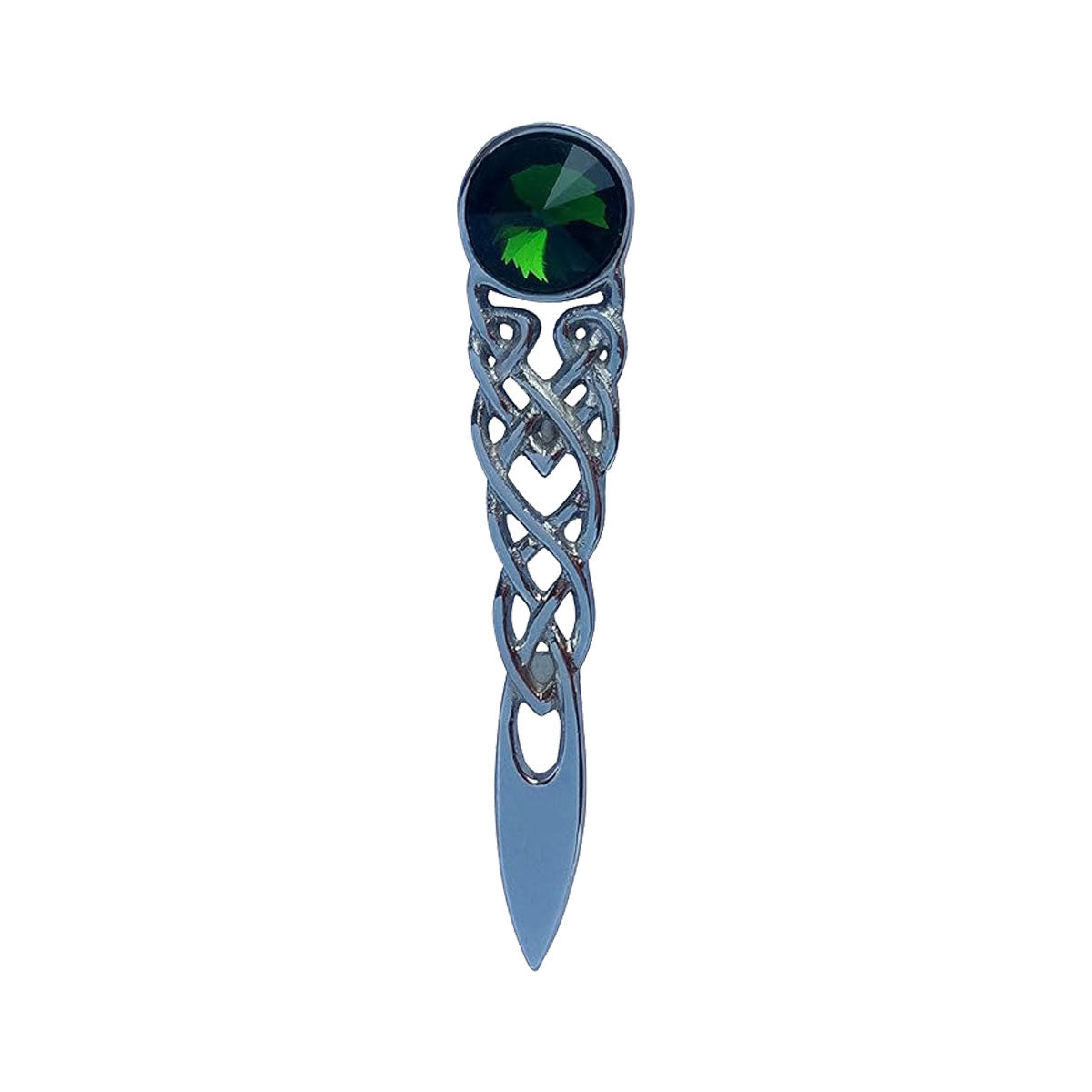 Scottish Kilt Pin Highland Celtic Knot Stone kilt Pins Chrome Green Stone