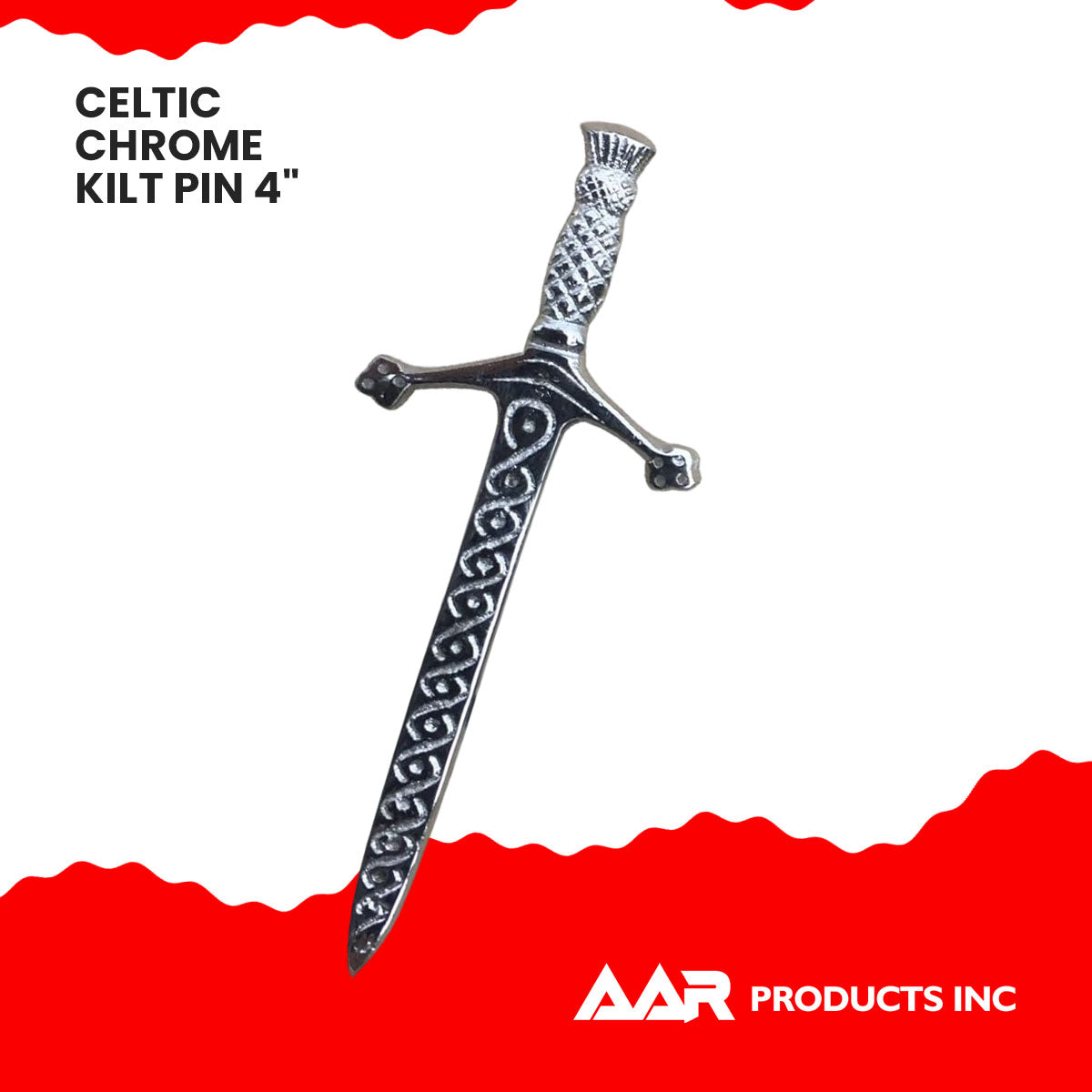AAR Celtic Kilt Pin Antique Chrome Scottish Thistle Crest Hilt Pins 4" Kilt Accessory
