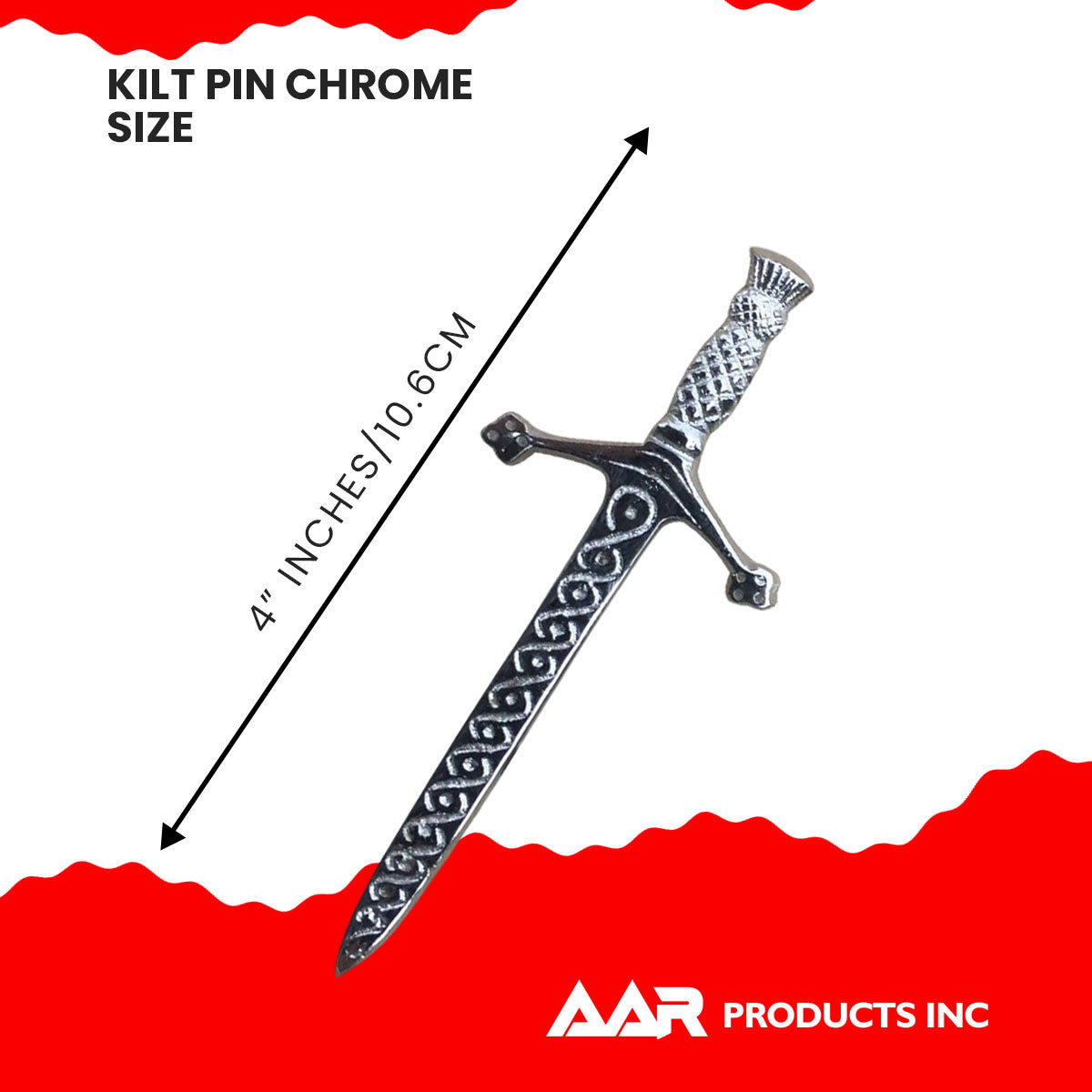 AAR Celtic Kilt Pin Antique Chrome Scottish Thistle Crest Hilt Pins 4" Kilt Accessory
