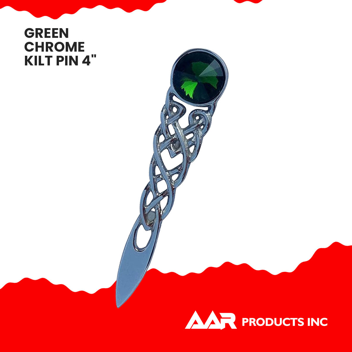 Scottish Kilt Pin Highland Celtic Knot Stone kilt Pins Chrome Green Stone