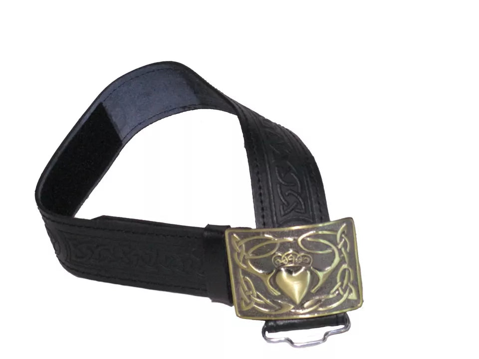AAR Leather Celtic Kilt Belt – Black or Brown with Antique Brass Buckle | Scottish Highland Belt