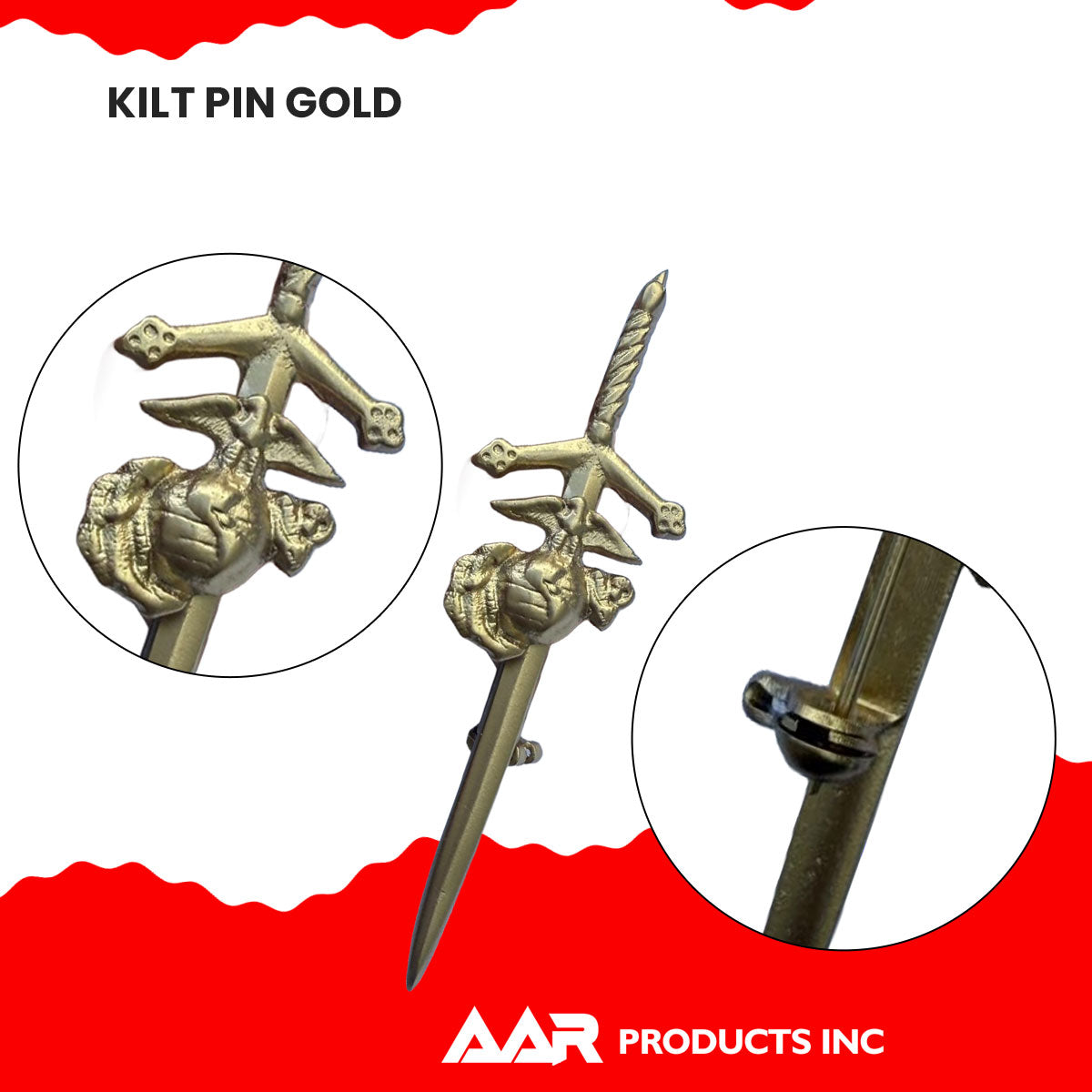 AAR Scottish US Marine Corps Kilt Pin 4" Gold Finish
