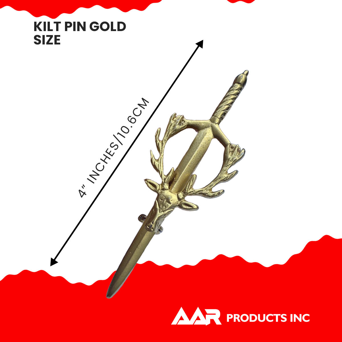 Scottish Kilt Pins Stag Head Highland Swivel Fastening Gold Finish