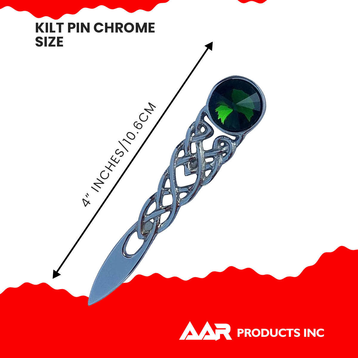 Scottish Kilt Pin Highland Celtic Knot Stone kilt Pins Chrome Green Stone