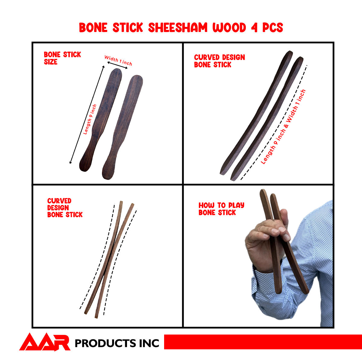 Percussion Folk Instrument Rhythm Curved Stick Bone Rosewood