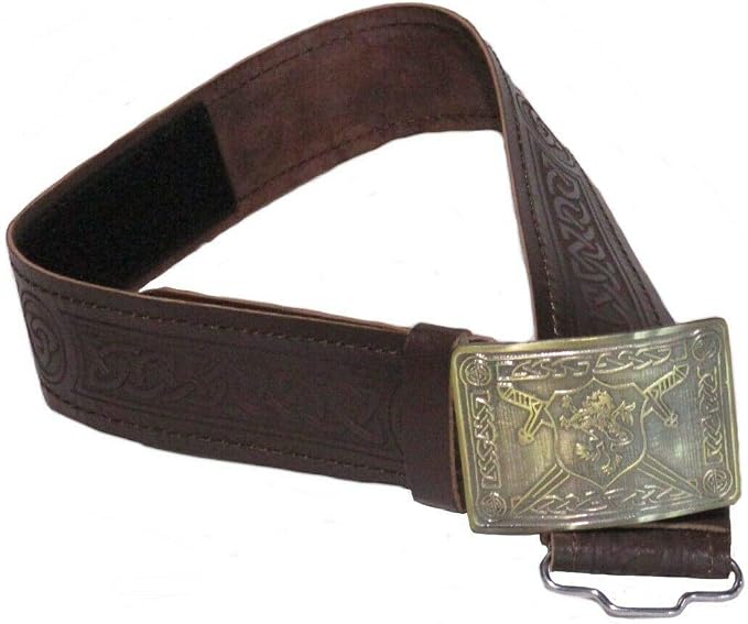 Leather Celtic Kilt Belt with Antique Finish Buckle Scottish Highland Black & Brown (Copy)