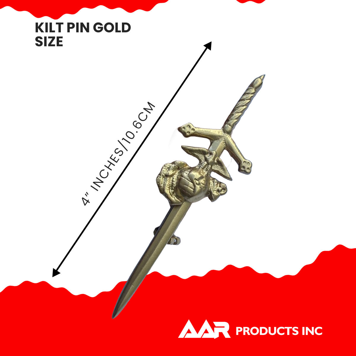 AAR Scottish US Marine Corps Kilt Pin 4" Gold Finish