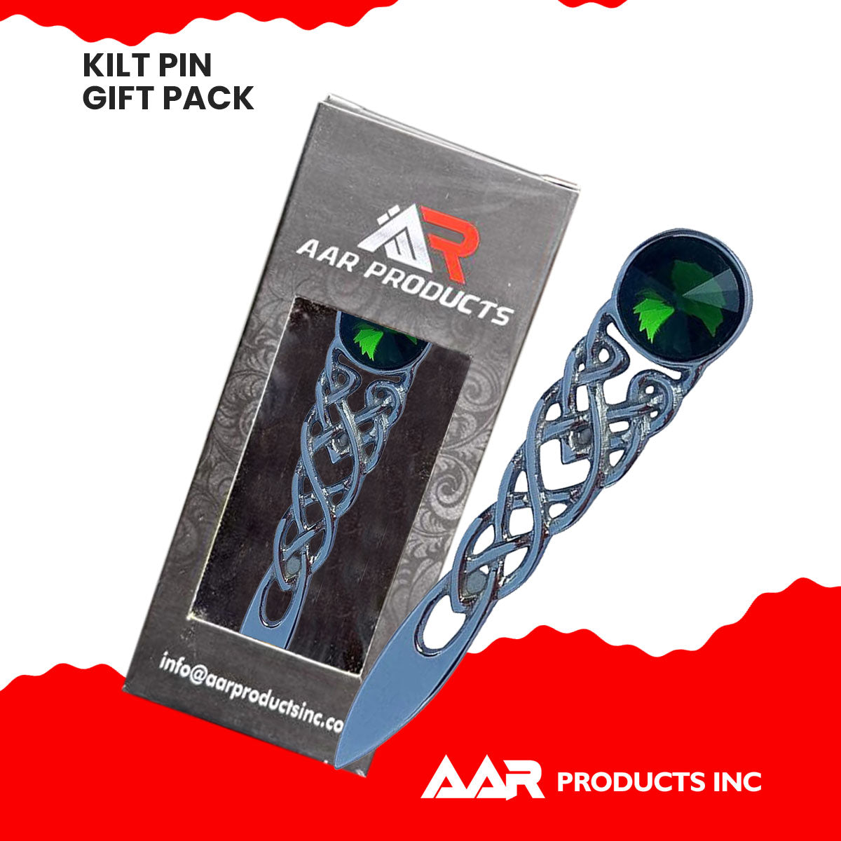 Scottish Kilt Pin Highland Celtic Knot Stone kilt Pins Chrome Green Stone