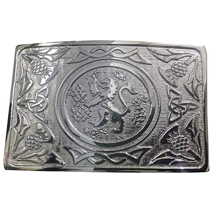 AAR Mens Traditional Rampant Lion Kilt Belt Buckle Chrome Finish/Highland buckle