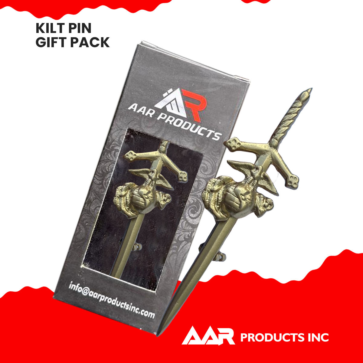 AAR Scottish US Marine Corps Kilt Pin 4" Gold Finish