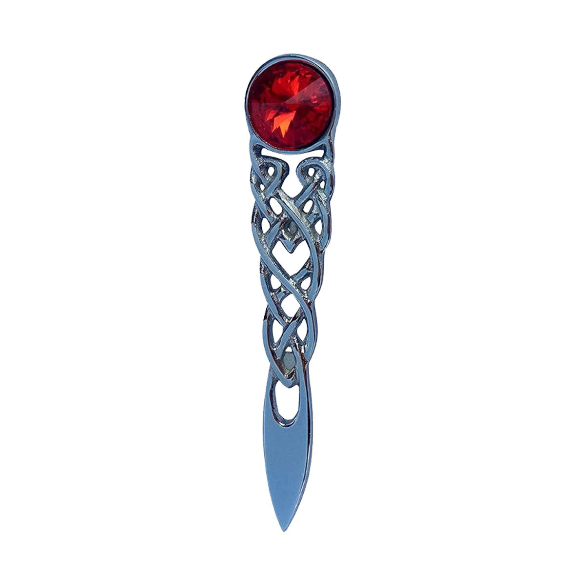 AAR Celtic Knot Kilt Pin – Chrome Finish with Red, Blue, or Green Gemstone – Traditional Scottish Highland Accessory