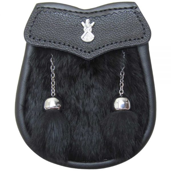 AAR Brand New Baby Black Fur Sporran with St Andrew Badge