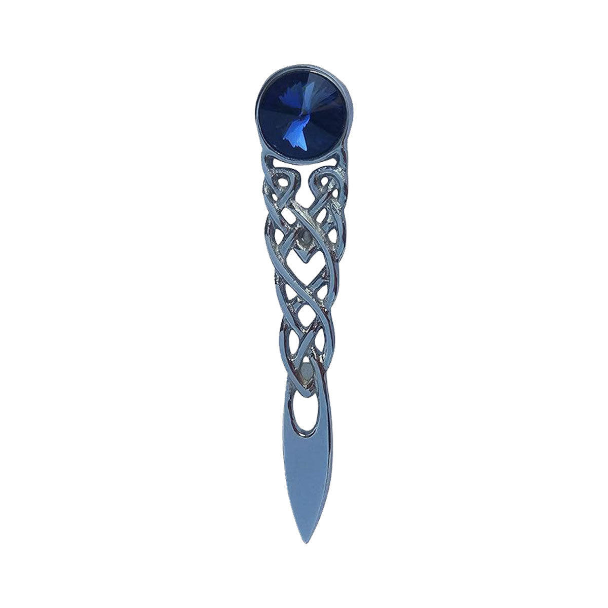 AAR Celtic Knot Kilt Pin – Chrome Finish with Red, Blue, or Green Gemstone – Traditional Scottish Highland Accessory