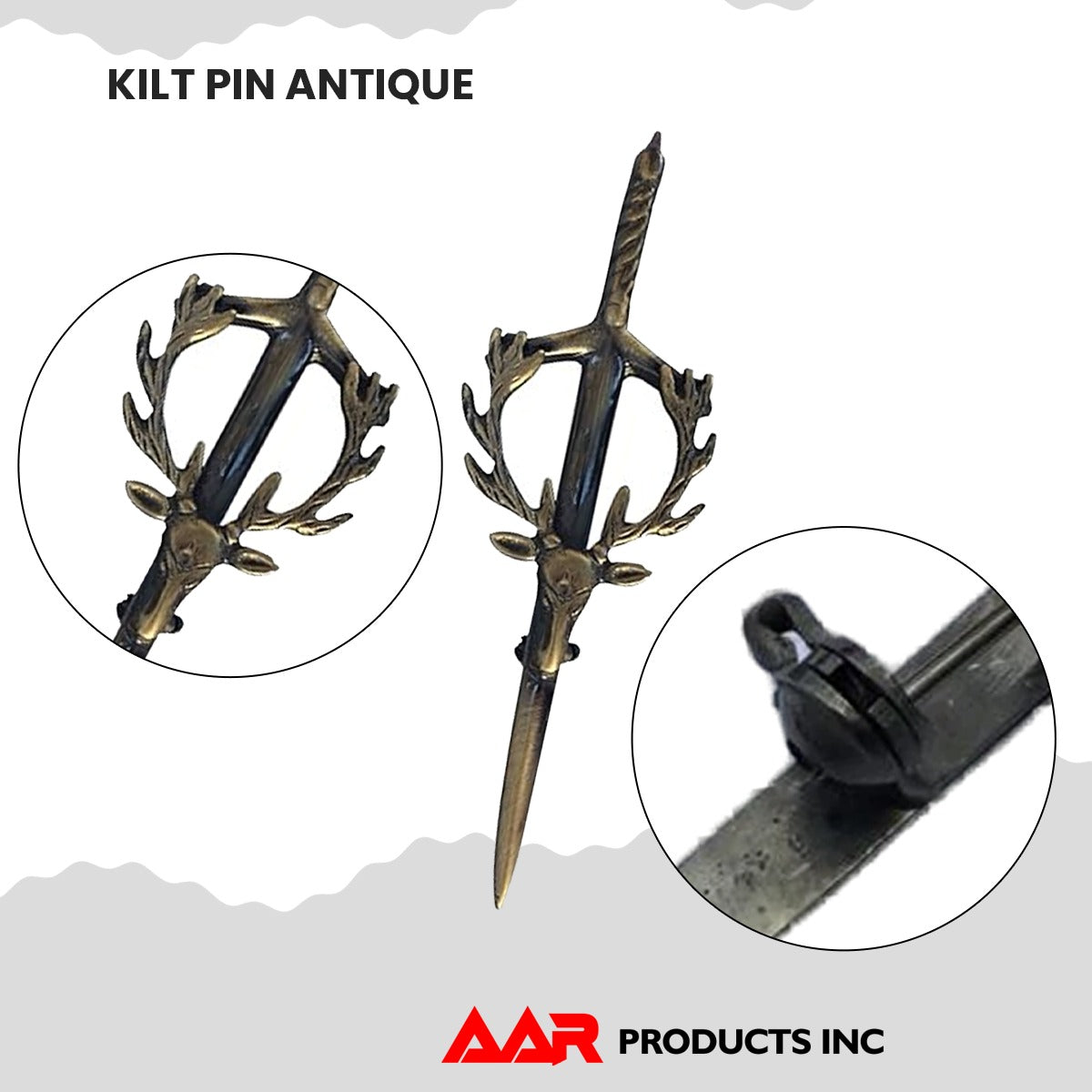 Stag Head Kilt Pin Celtic Highland Design, 4-Inch with Locking Back AAR Scottish Kilt Accessory