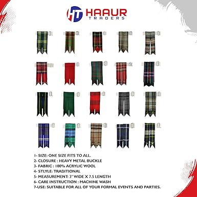 Kilt Flashes with Heavy Buckle & Elastic Adjusters – Multi-Color Options | HAAUR TRADERS Highland Hose Accessories